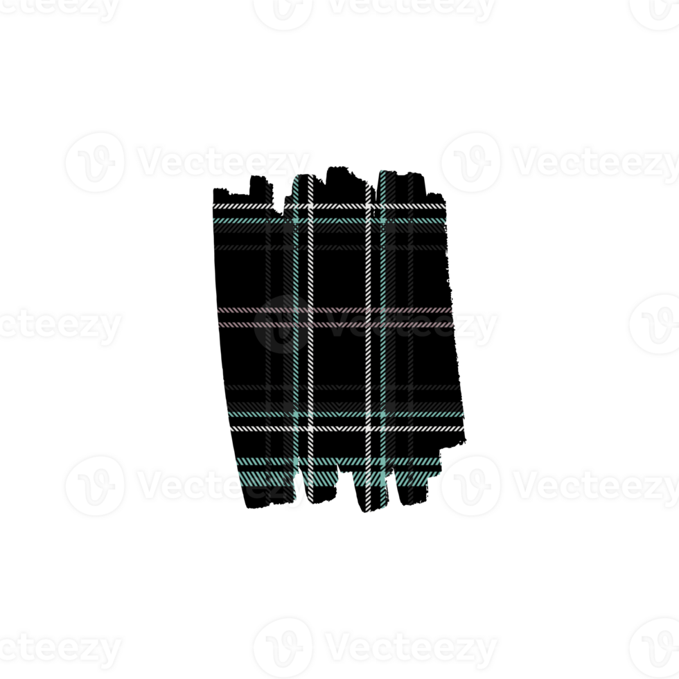Stylish grunge brush stroke with black and colorful plaid pattern png