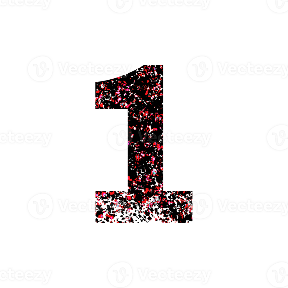 Digit one with abstract grunge splatter texture png