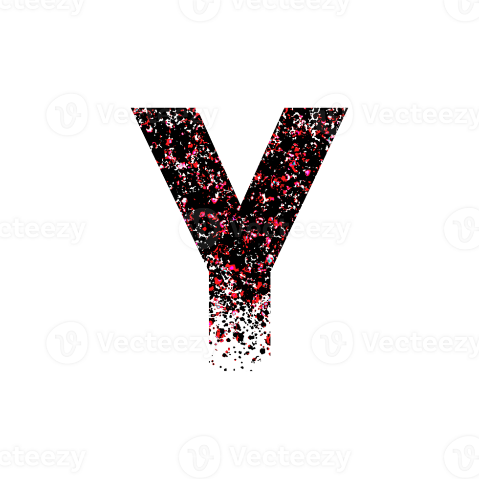 Letter V with red and black abstract grunge texture png