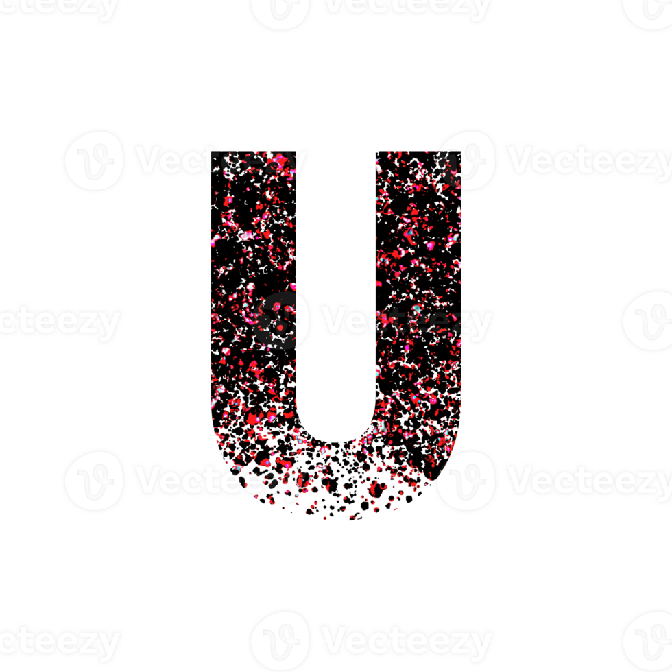 Abstract textured letter U with splatter pattern and fading effect png