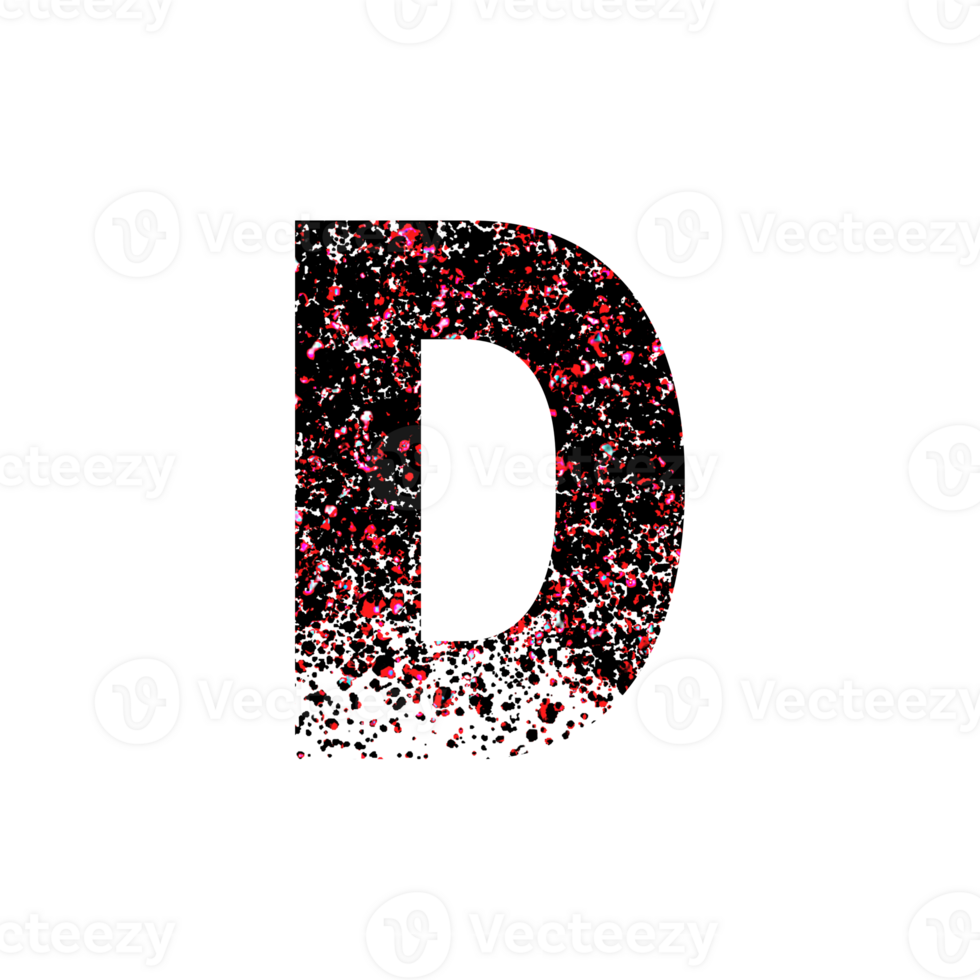Abstract speckled letter D with paint splatter effect png