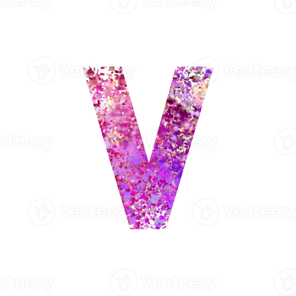Bold uppercase letter V filled with vibrant splatter texture png