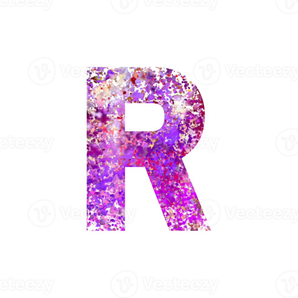 Letter R filled with abstract colorful dots texture png