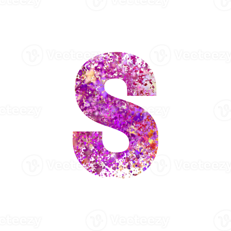 Letter S filled with vibrant purple and pink particle texture png