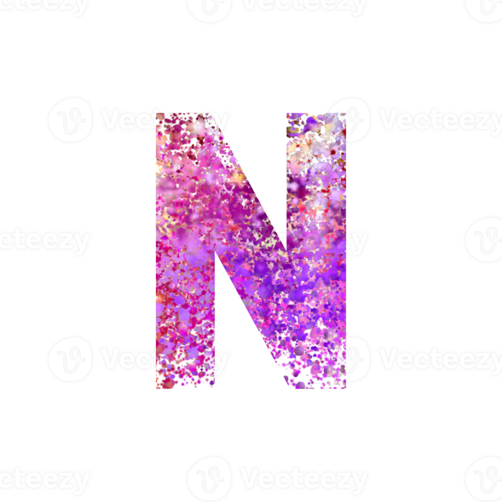 Letter N filled with colorful abstract particles png