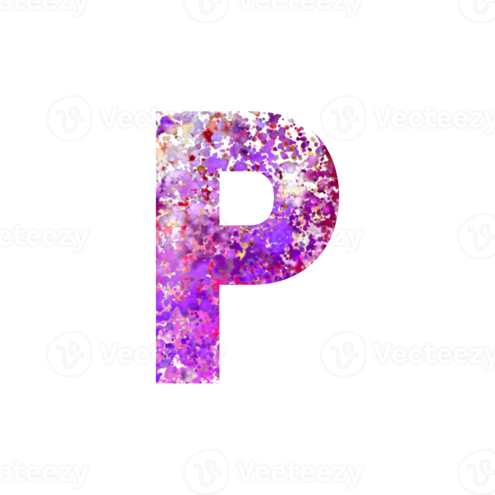 Alphabet letter P filled with colorful splatter dots texture png
