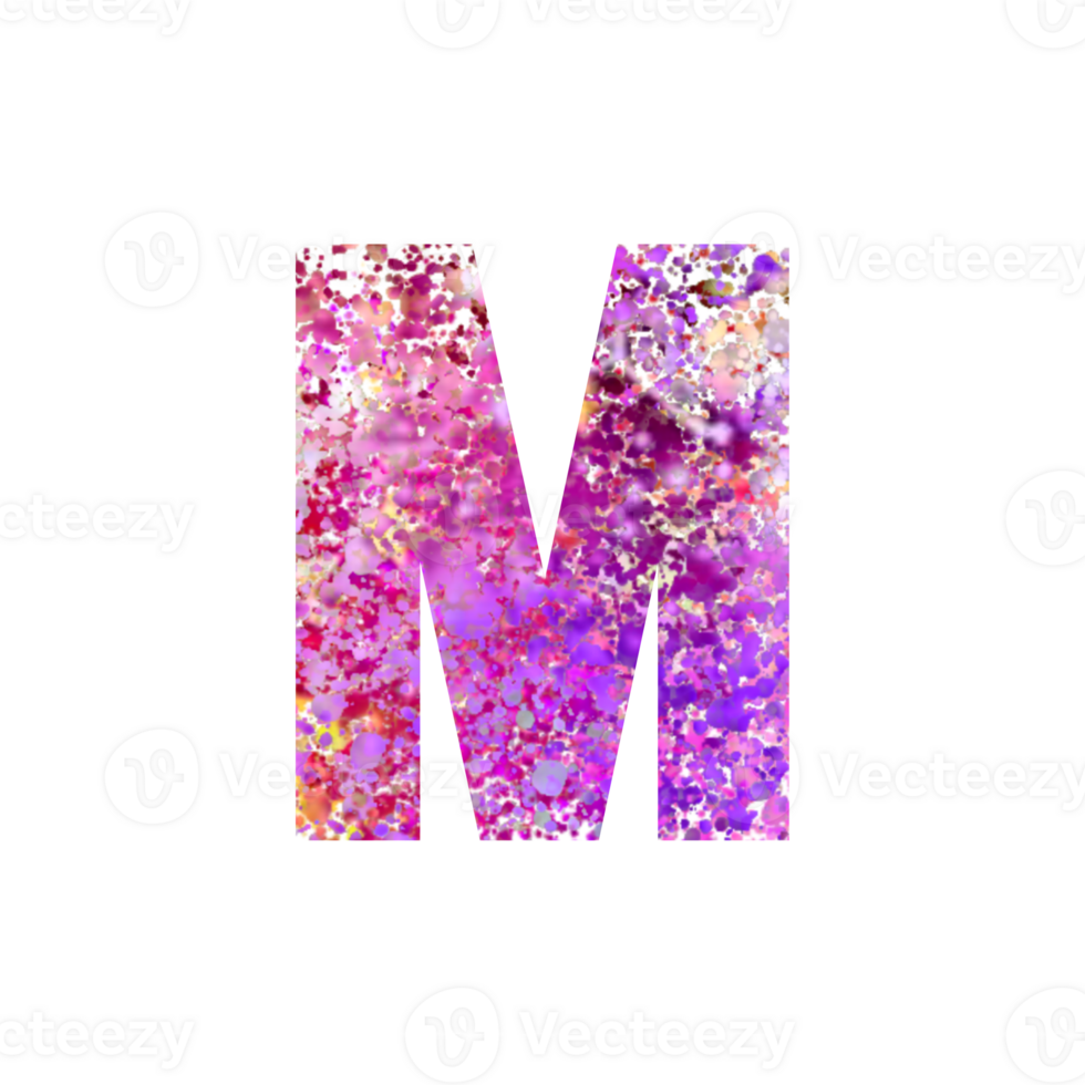 Vibrant letter M filled with colorful abstract texture png