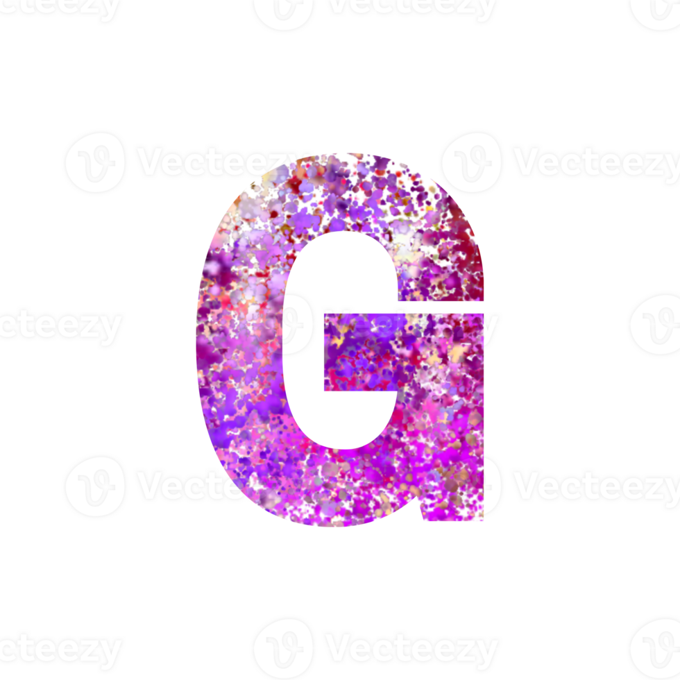 Abstract colorful paint splatter texture inside uppercase letter G png