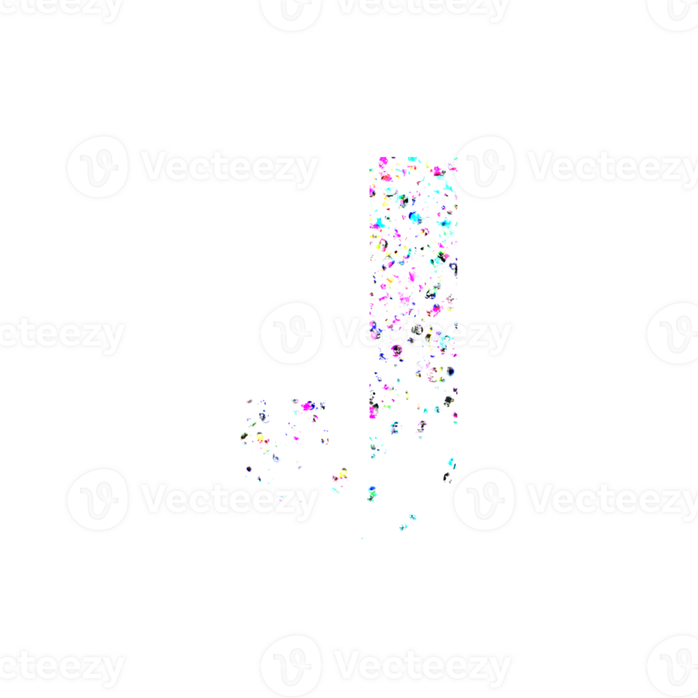 A colorful abstract lowercase letter J formed by small vibrant shapes png