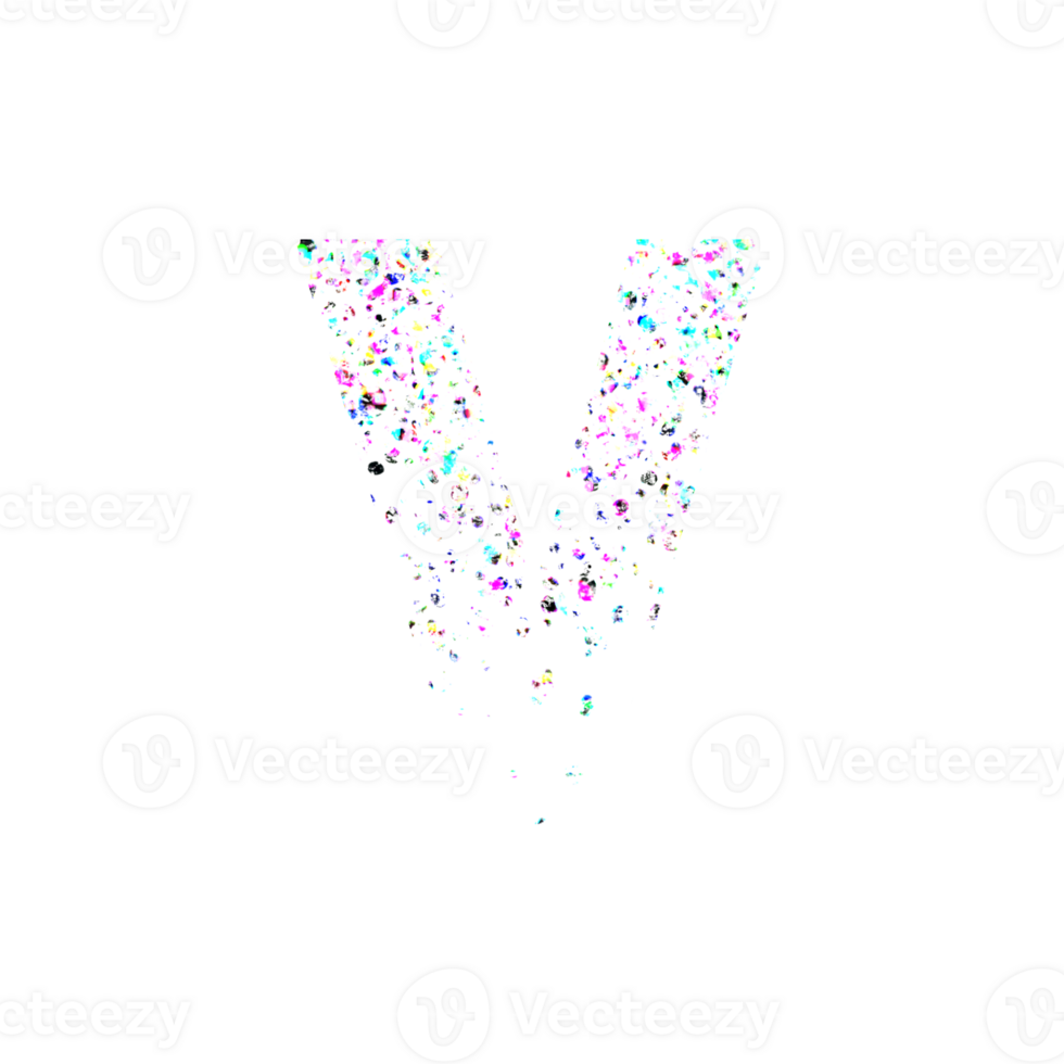 Colorful particle letter V isolated design element png