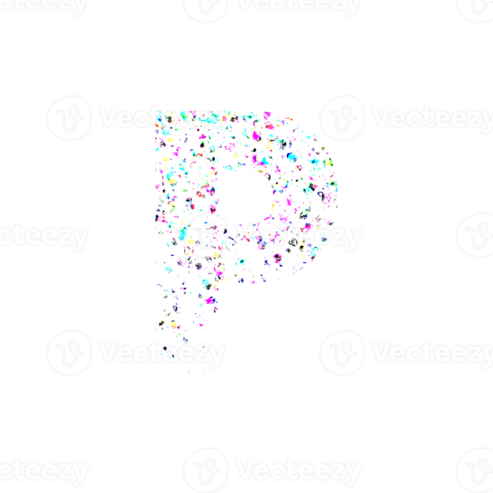 Colorful abstract particles forming the letter P png