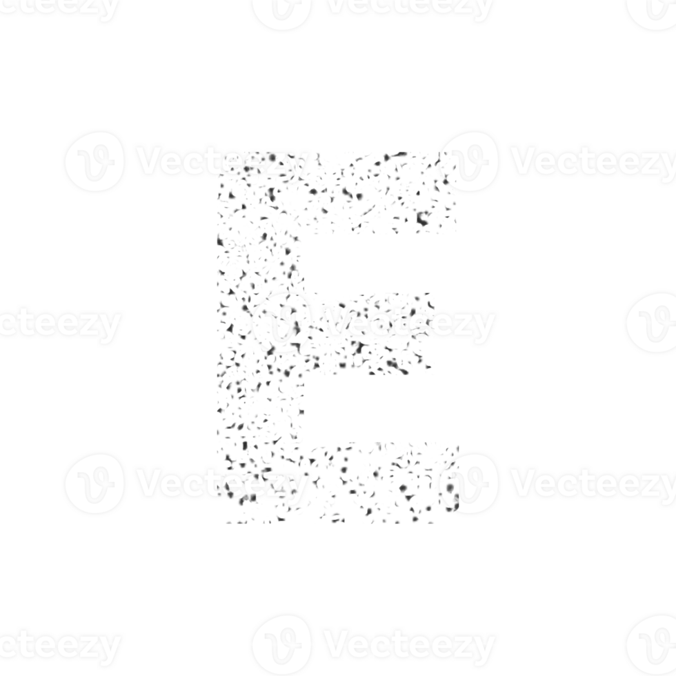 Abstract textured letter E formed by small particles png