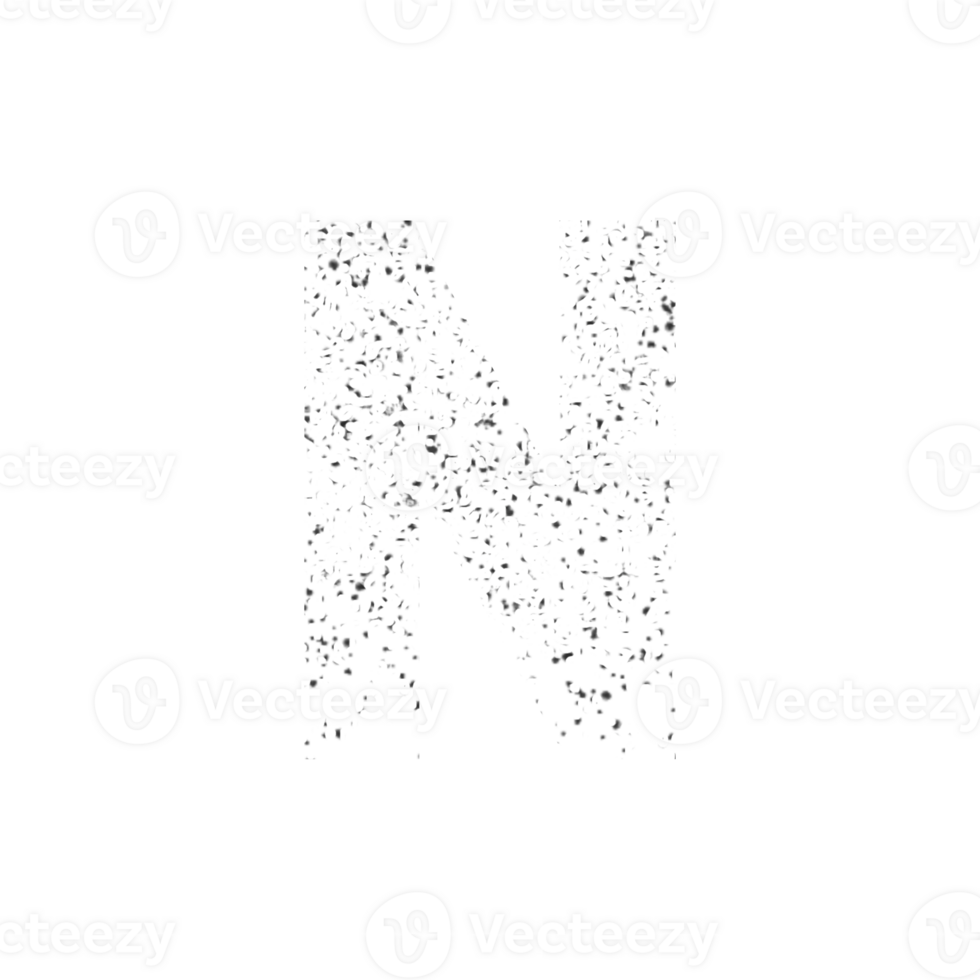 Abstract textured letter N formed by small dark particles png