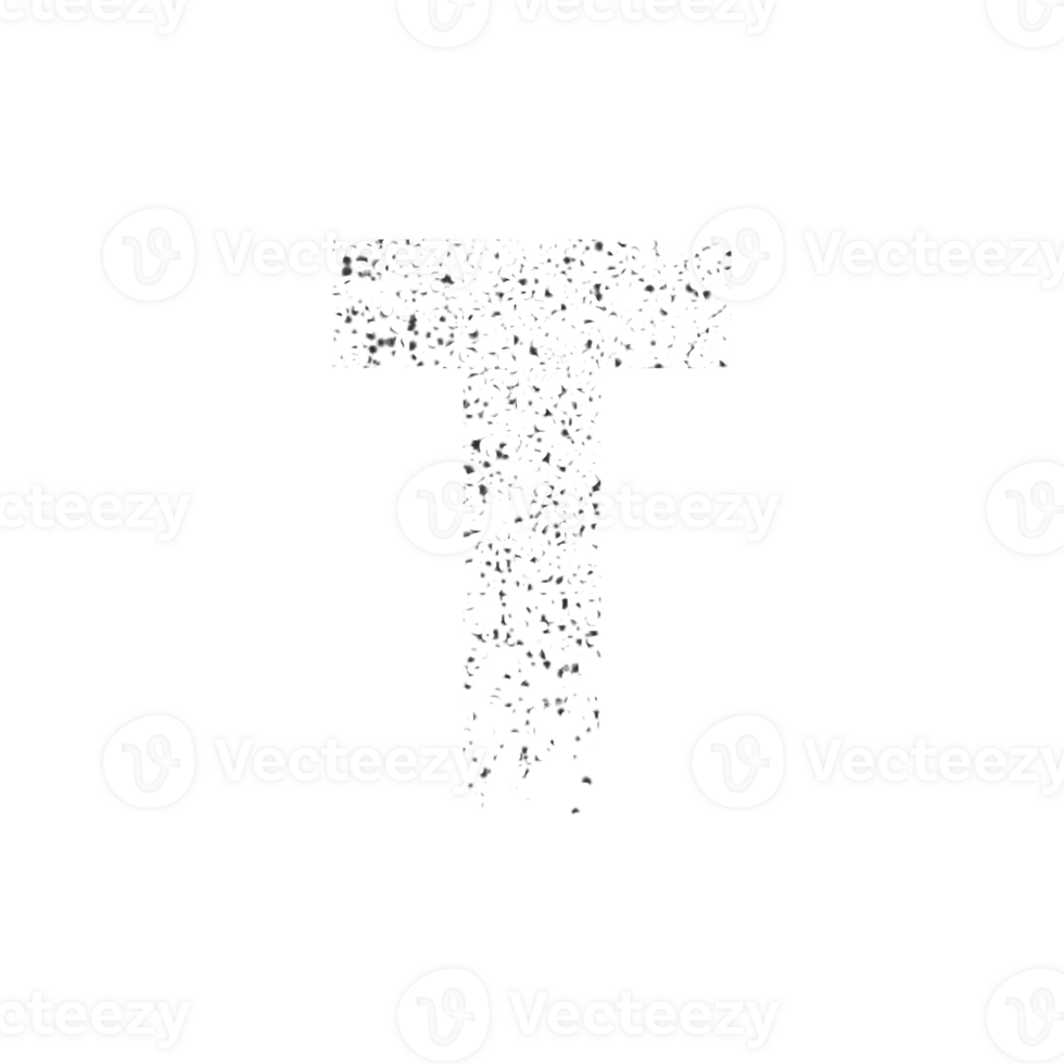 Distressed black capital letter T formed by small particles png