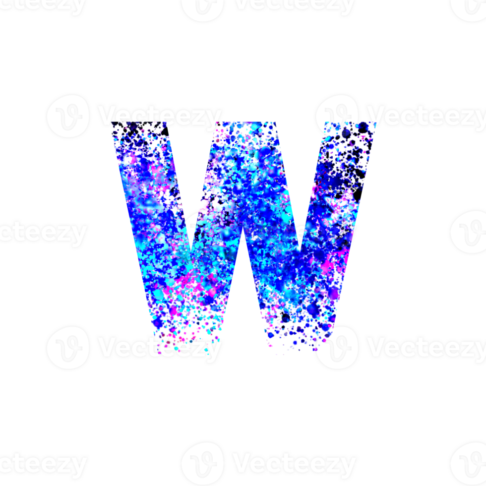 Colorful paint splatter texture fills the letter W png