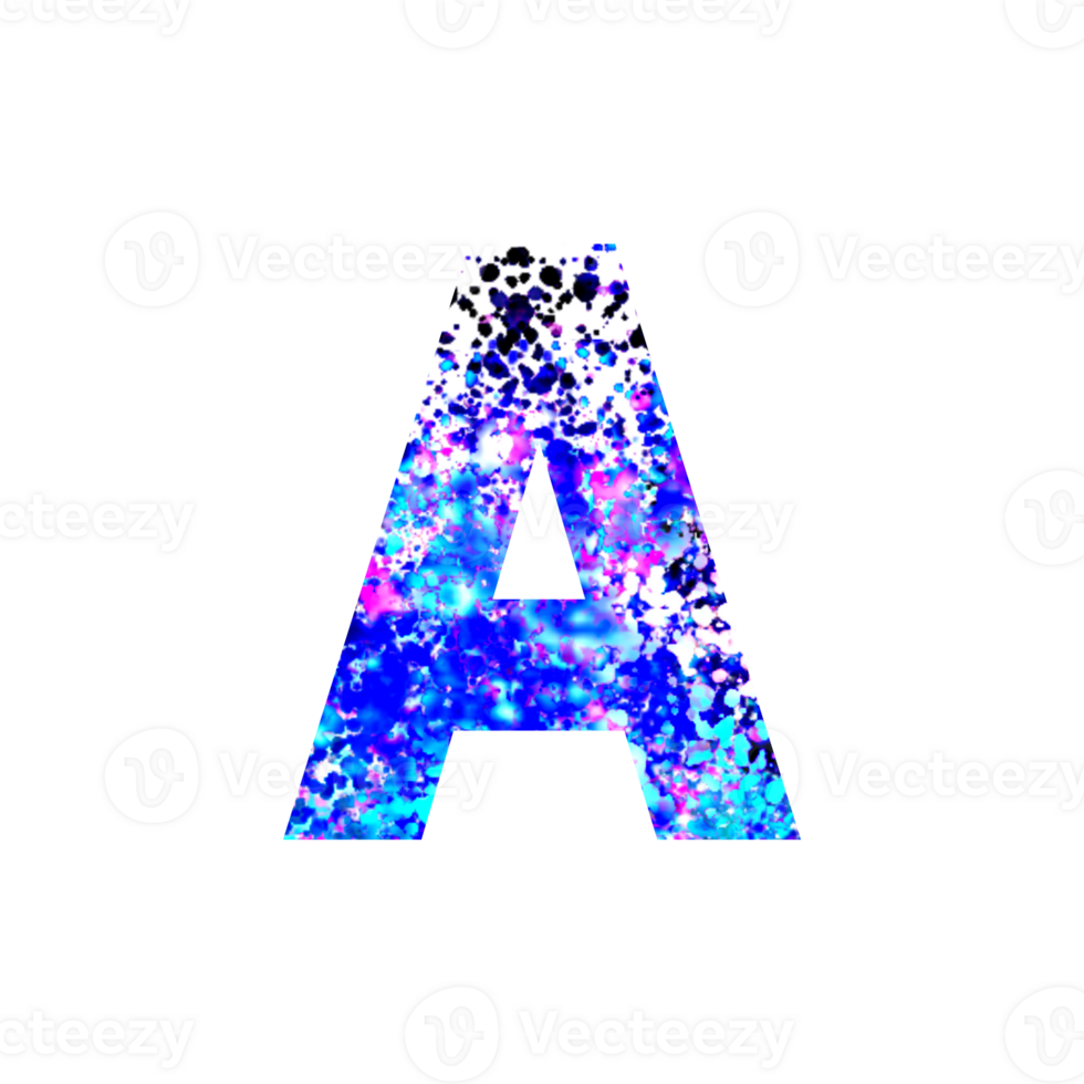 Capital letter A filled with abstract colorful paint splatters png