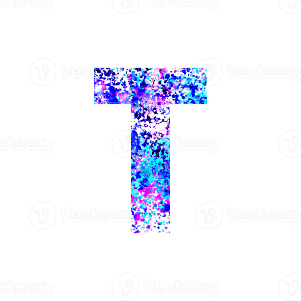 Letter T filled with vibrant colorful paint splatters png