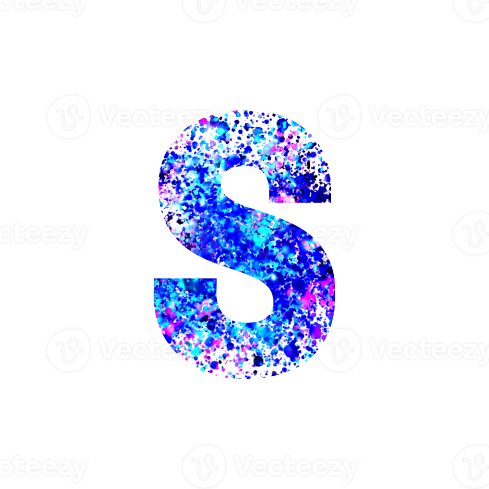 Uppercase letter S filled with vibrant paint splatter texture png