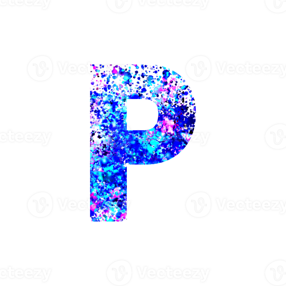 Colorful paint splatter effect forming the letter P png