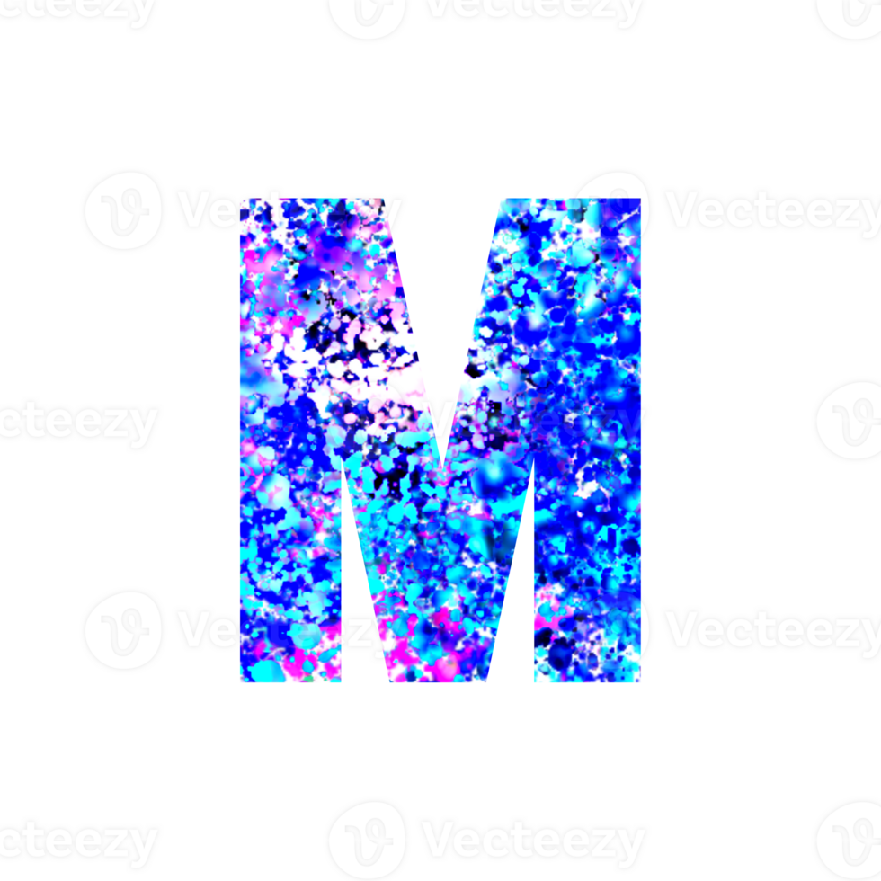 Uppercase letter M filled with a vibrant abstract splatter pattern png
