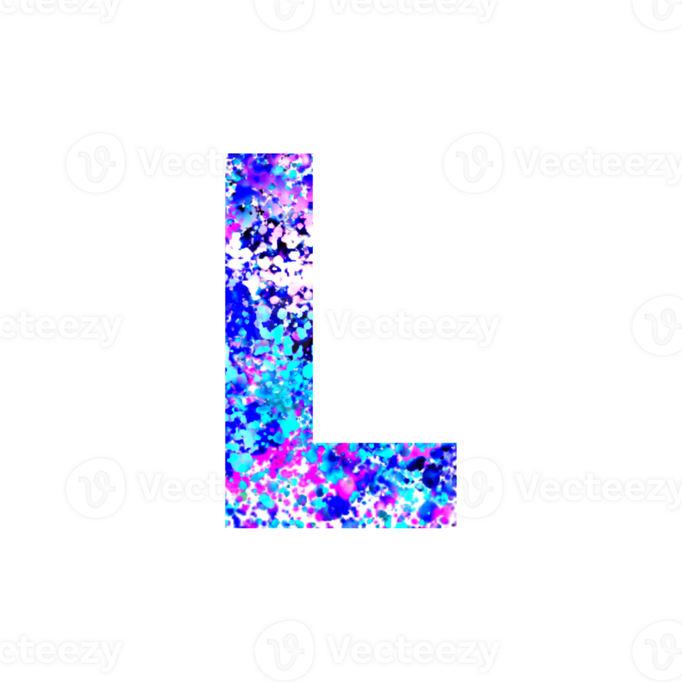 Vibrant paint splatter texture forming the letter L png