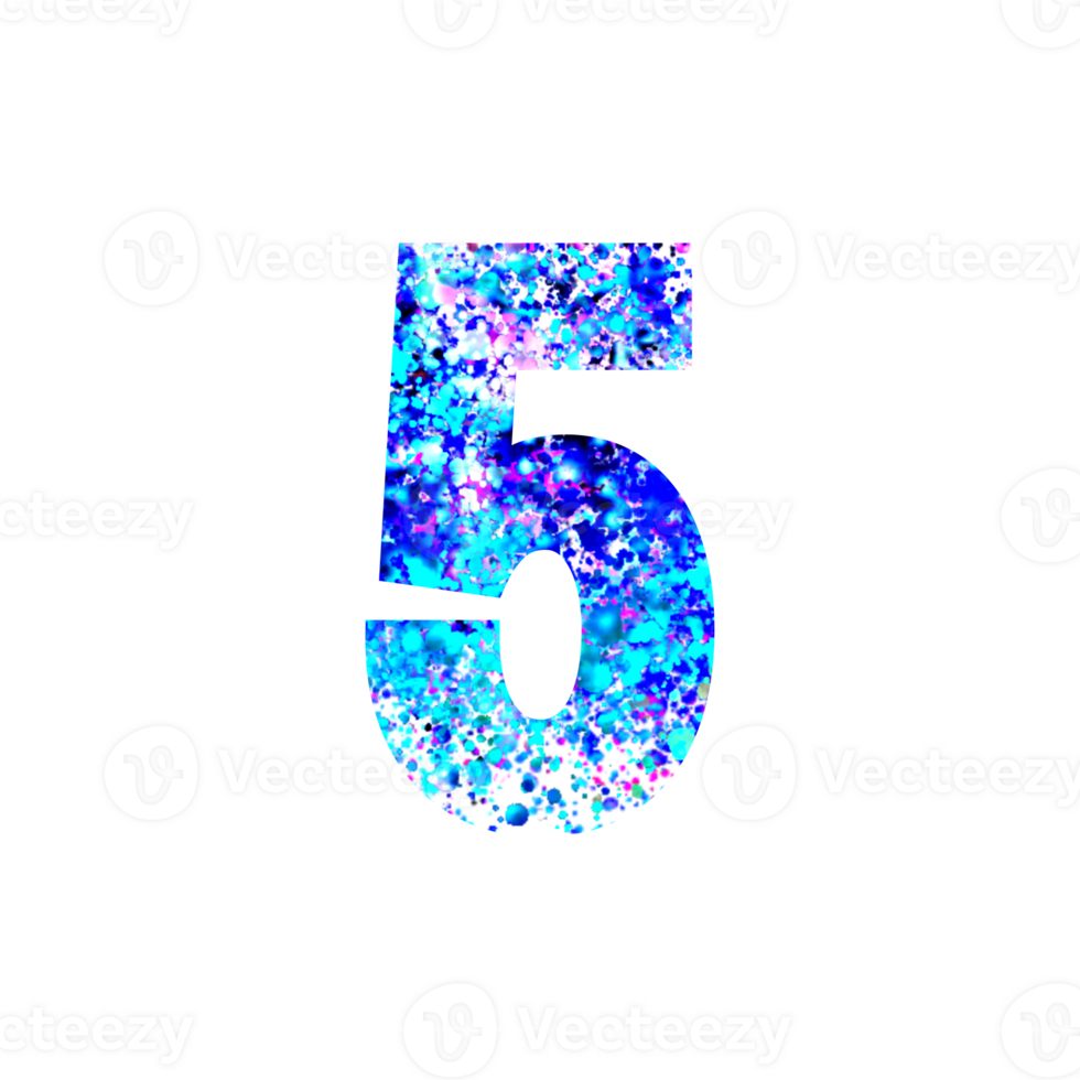 Abstract number five filled with colorful paint splashes png