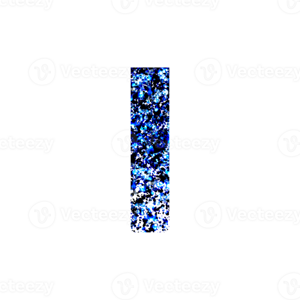 Letter I filled with abstract blue and black paint splatter png