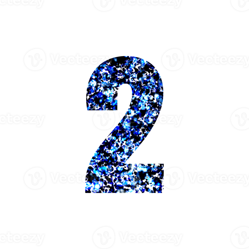 Number two with abstract blue speckled texture png
