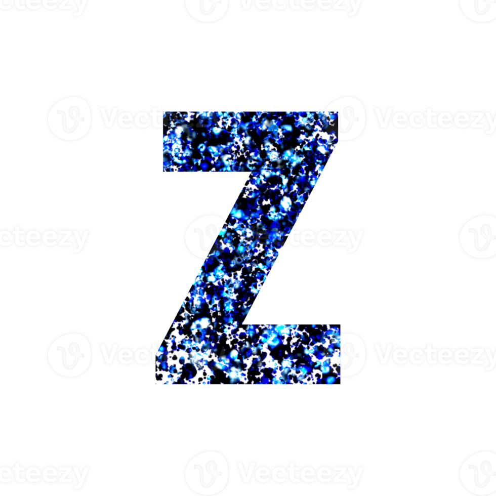 Abstract blue and black splatter pattern in letter Z png