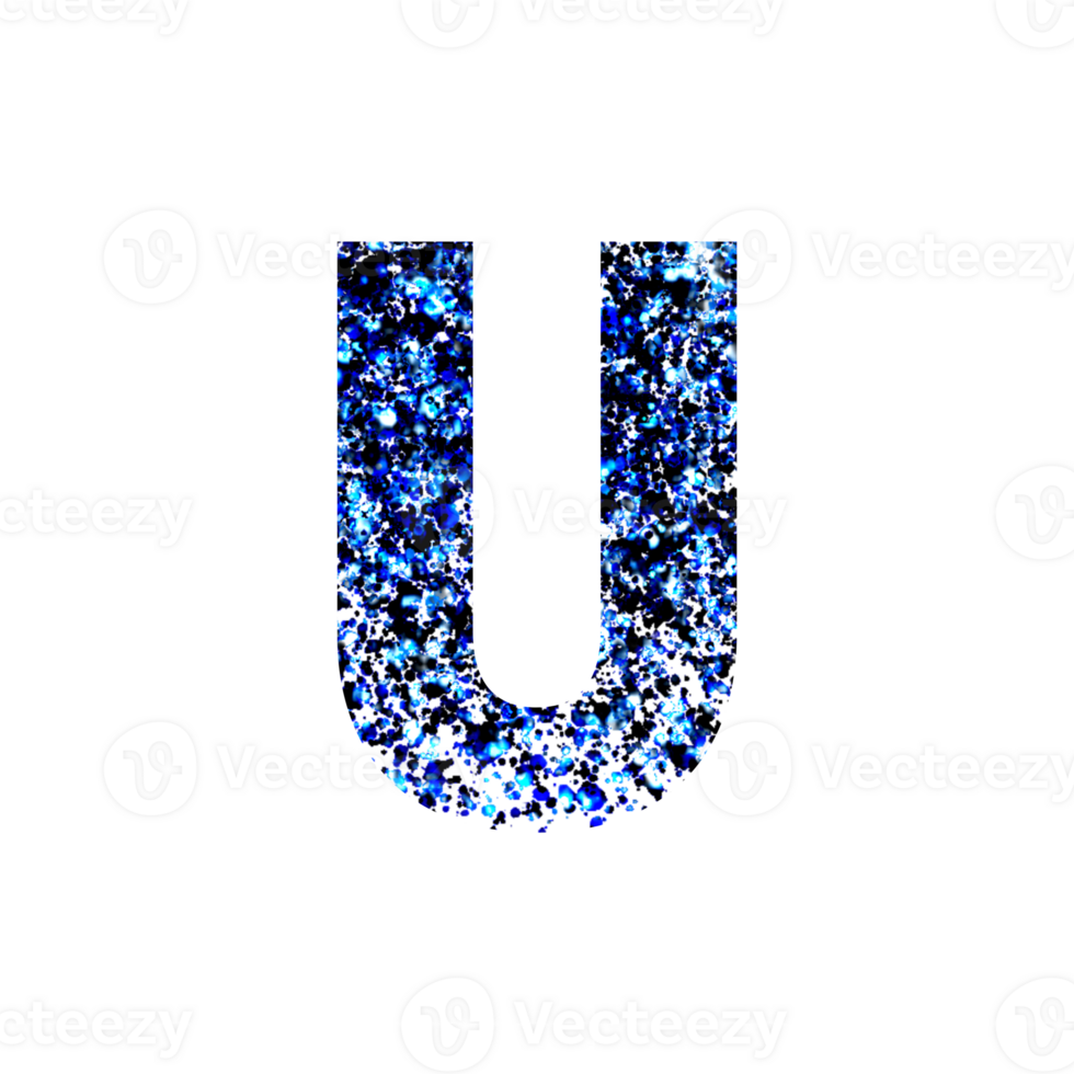 Uppercase letter U filled with a vibrant blue and black speckled pattern png