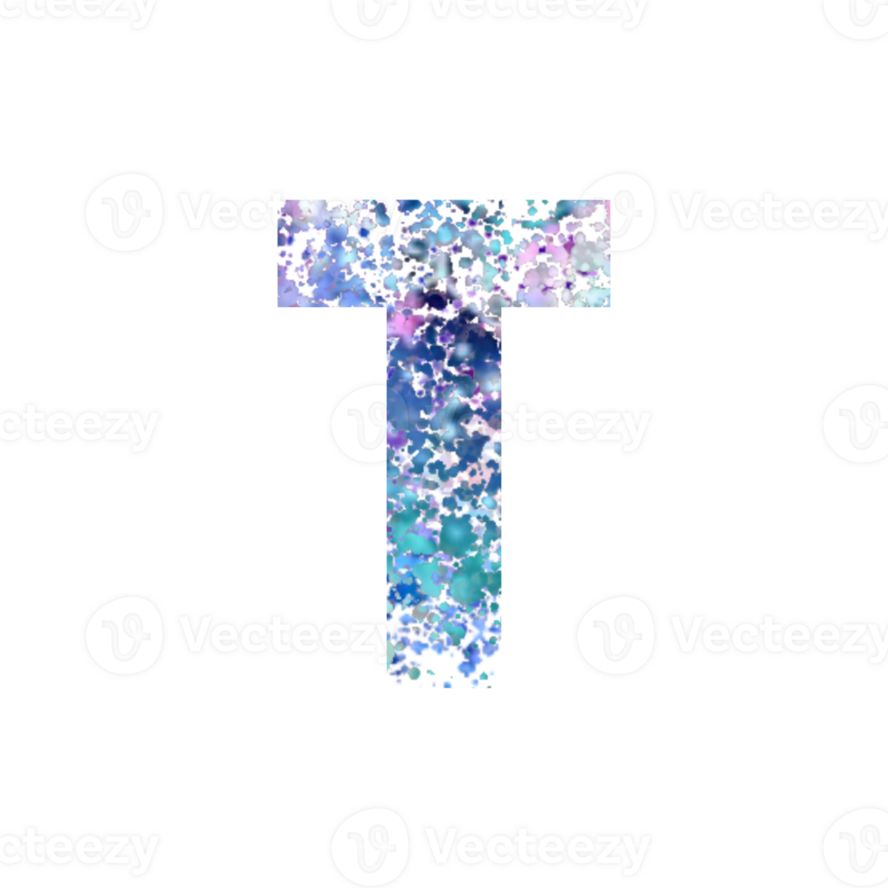 Abstract letter T made of colorful paint splatters png