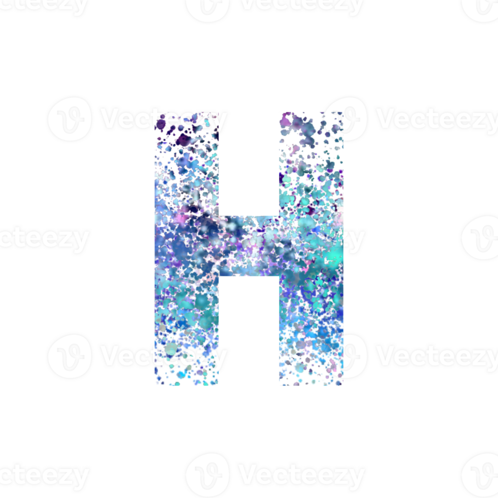 Colorful splatter abstract texture fills the letter H png
