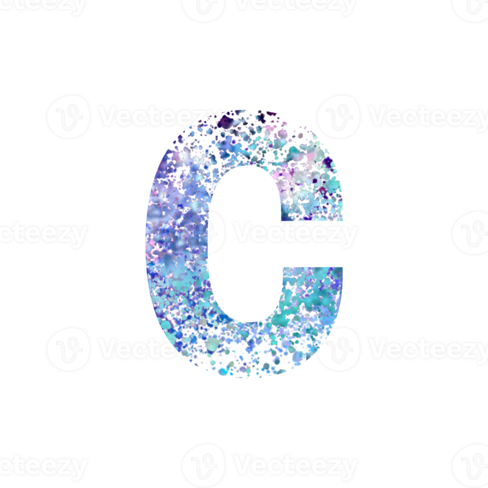 Letter C filled with abstract colorful paint splatters png