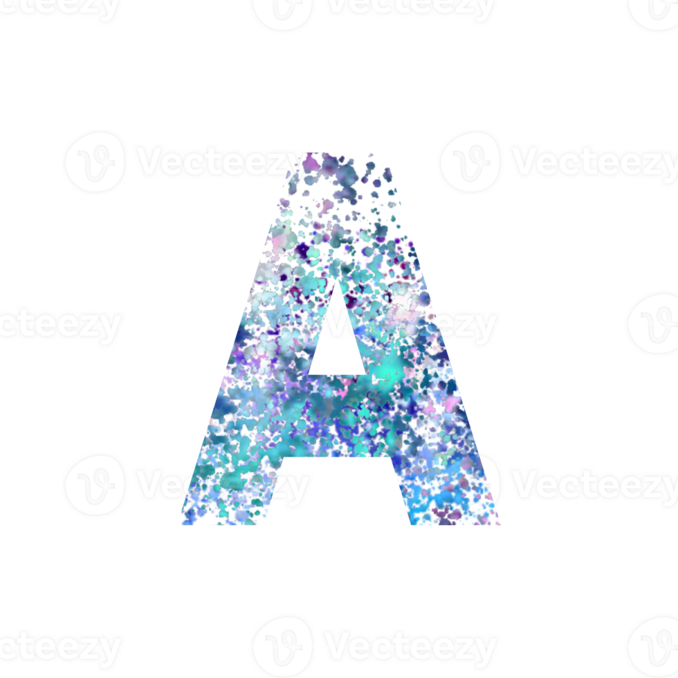 Letter A with abstract colorful splatter texture png