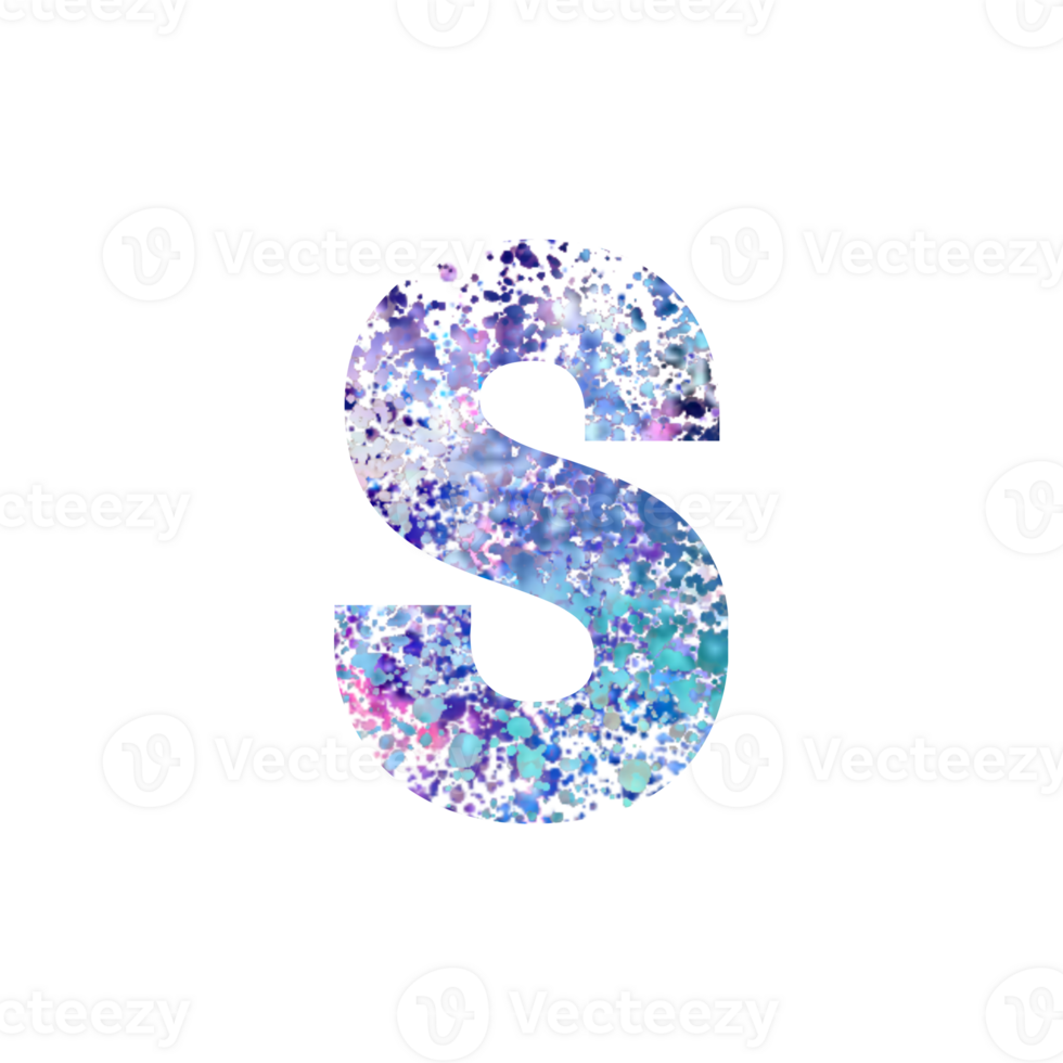 Abstract vibrant splatter texture fills the letter S png