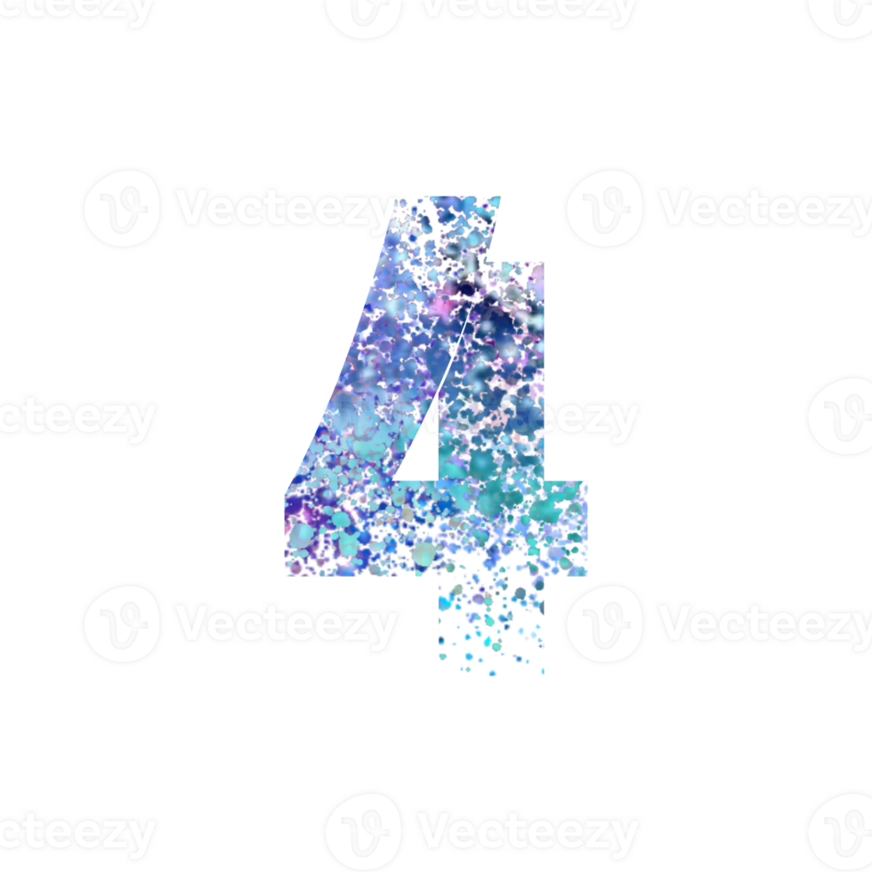 Abstract colorful splatter design forming the number four png