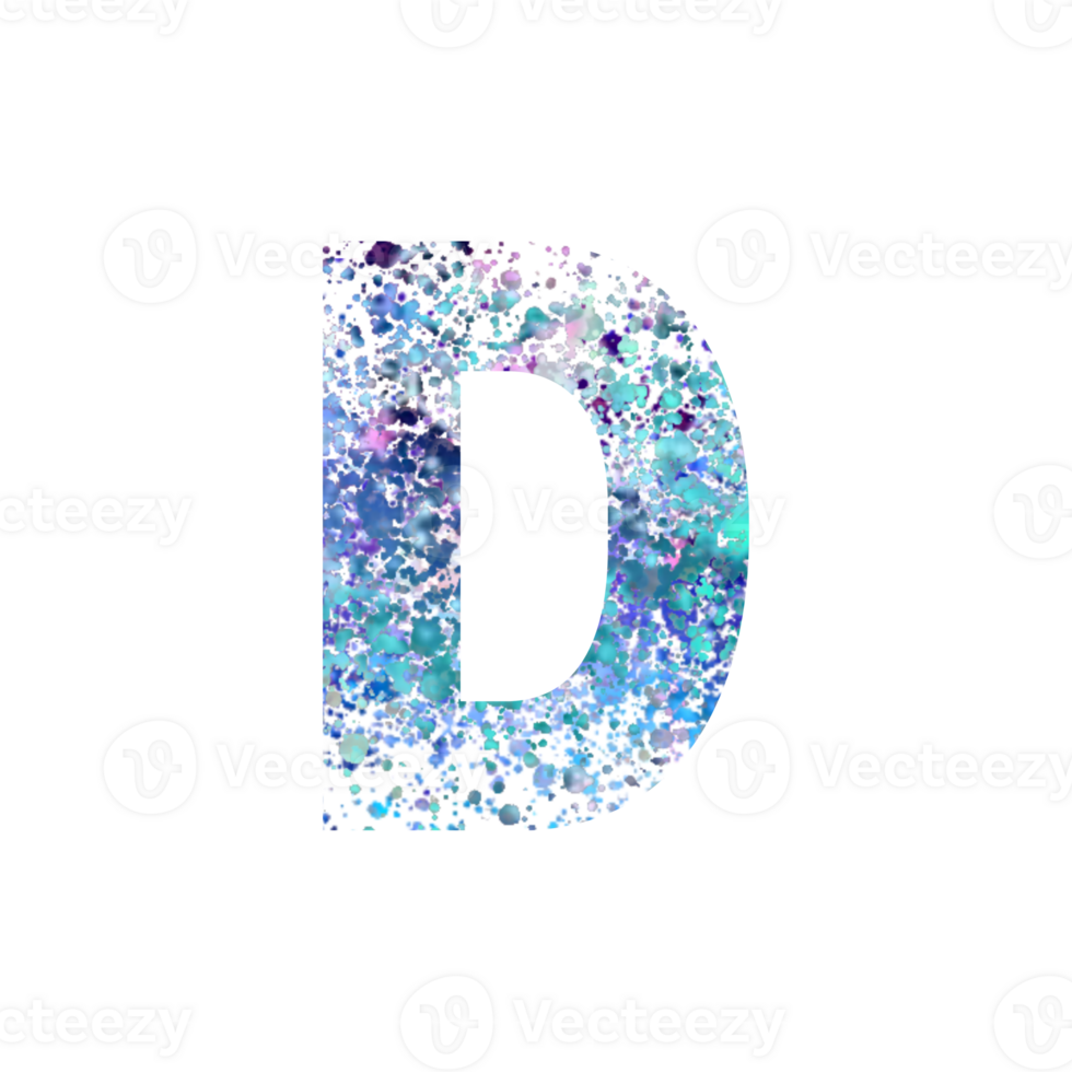 Uppercase letter D filled with vibrant paint splatter texture png
