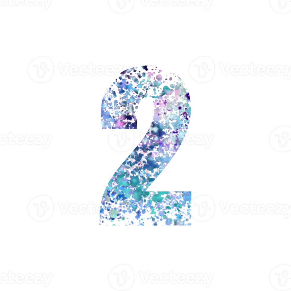 Colorful paint splatter digit two png