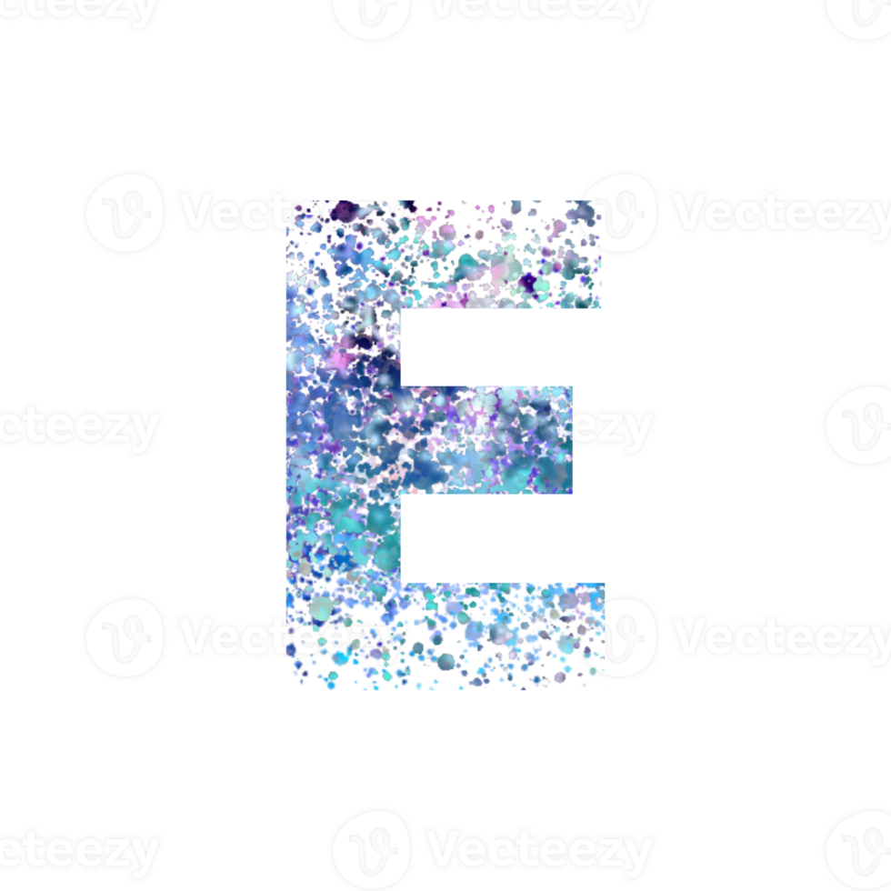 Letter E with abstract colorful paint splatter pattern png