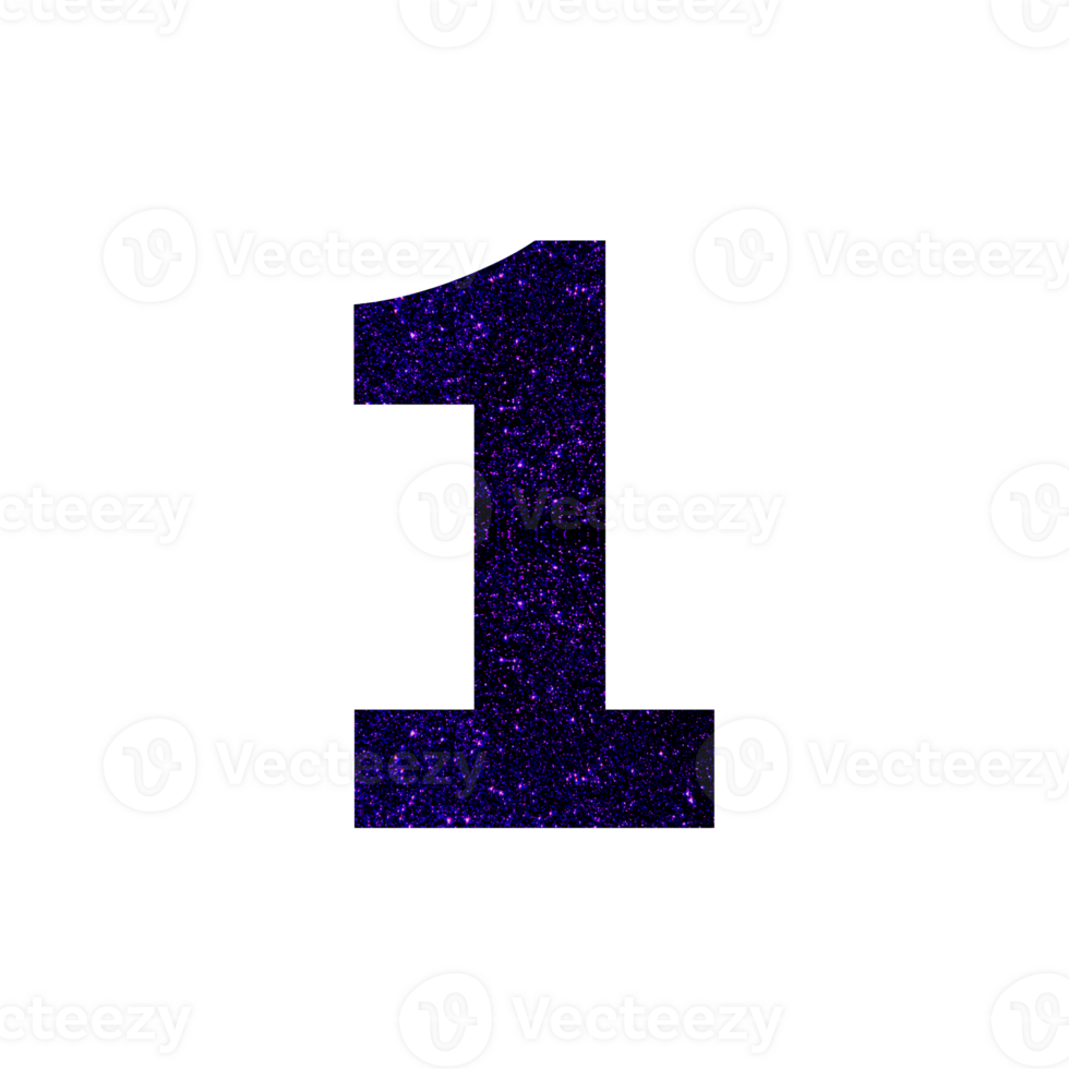 Number one filled with purple glitter texture png