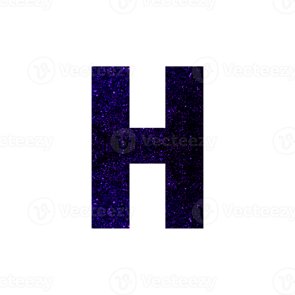 Capital letter H filled with sparkling purple glitter texture png