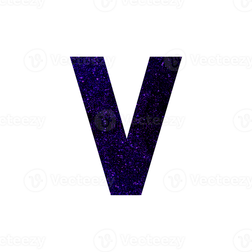 Capital letter V sparkling with purple glitter texture png