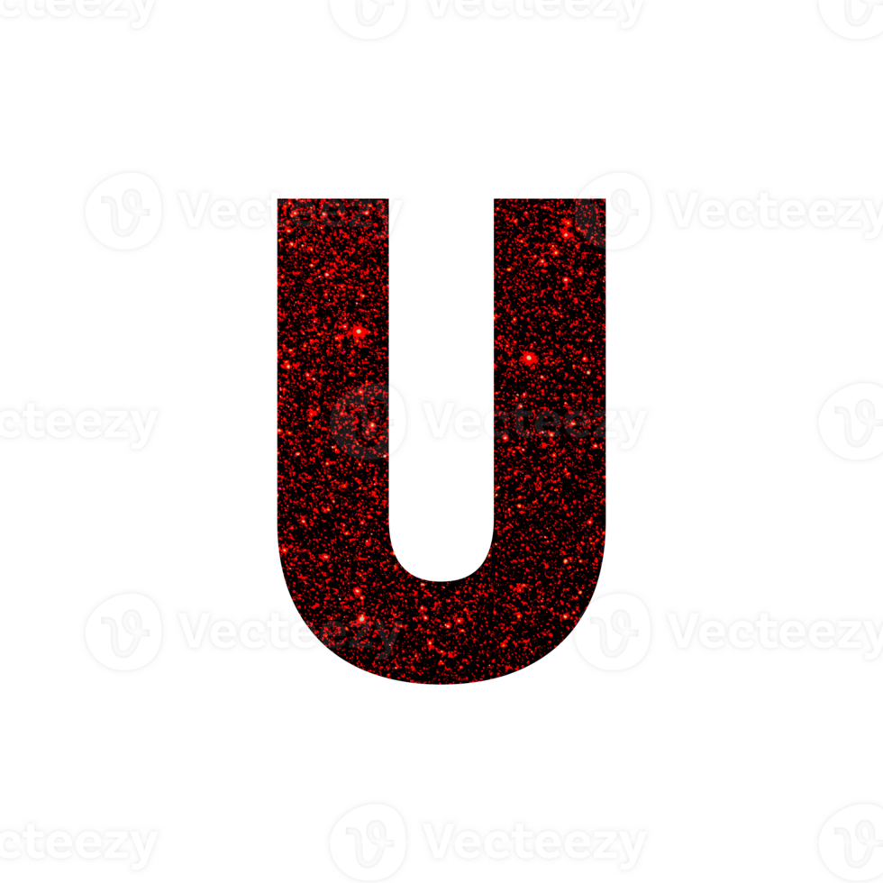 Uppercase letter U filled with red glitter texture png