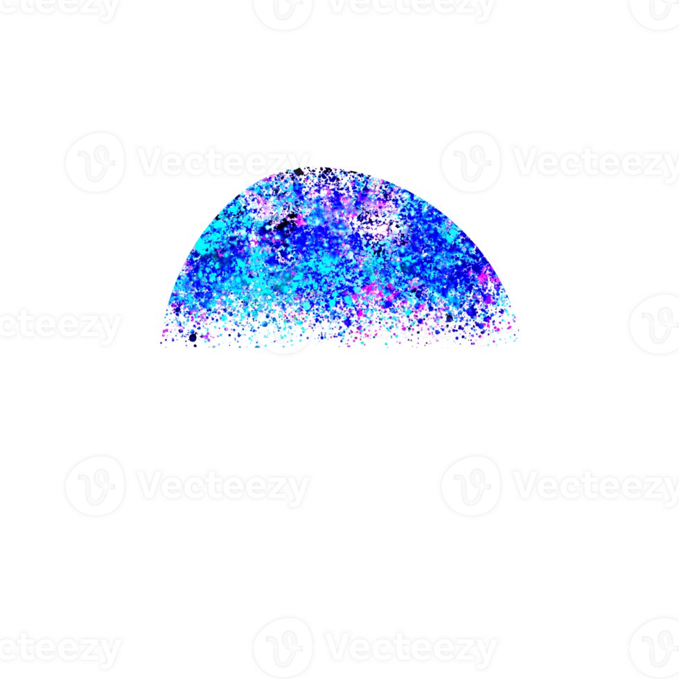 Abstract colorful paint splatter design element in a semi-circle shape png