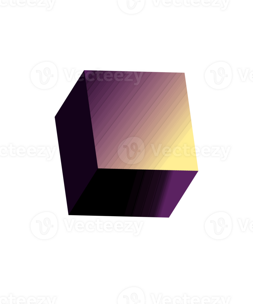 Abstract 3D geometric shape with purple and yellow gradient texture png