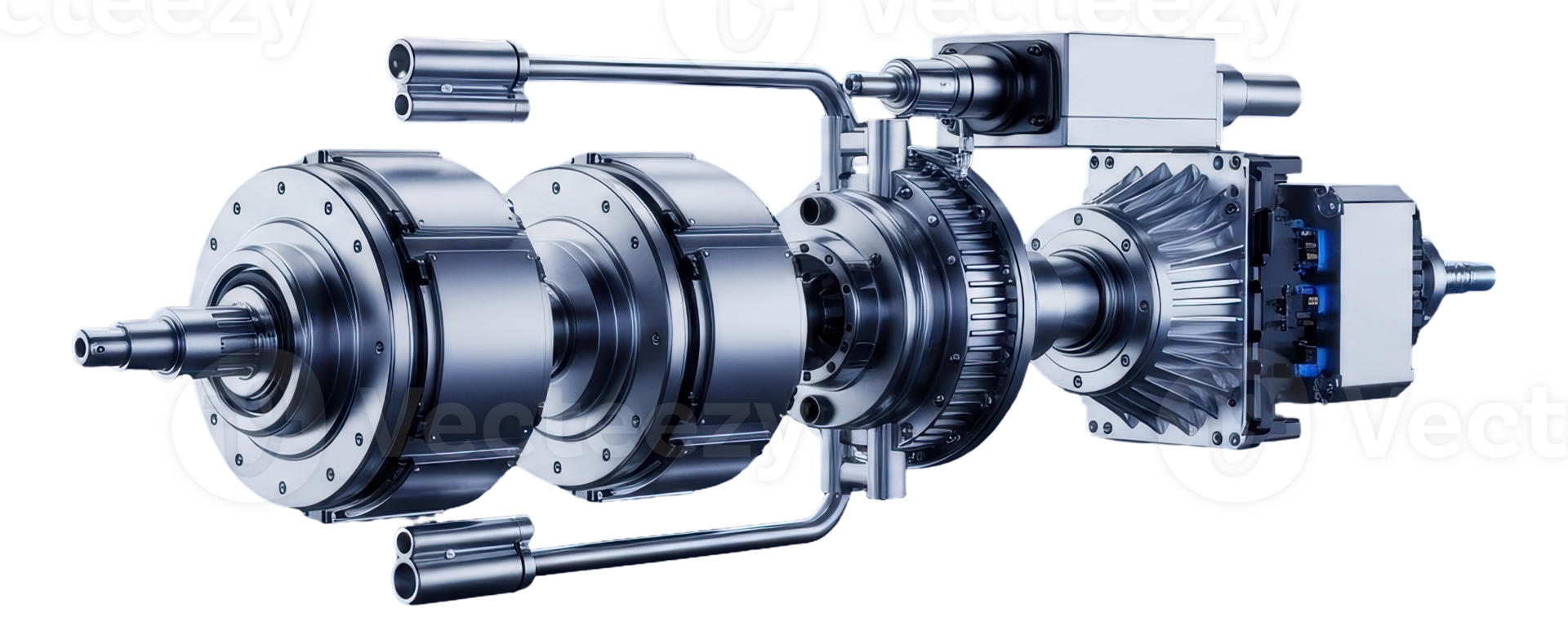 Detailed view of a complex industrial mechanical transmission system with gears and shafts png