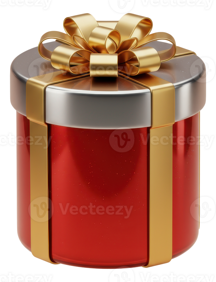 Shiny red gift box with golden bow and silver trim for special occasions png