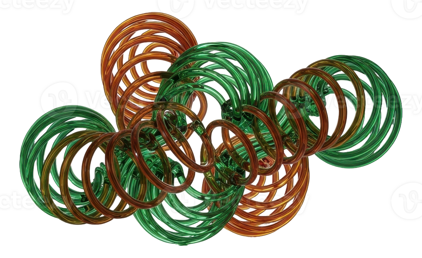 Vibrant abstract interlocking rings design in reflective green and bronze colors png