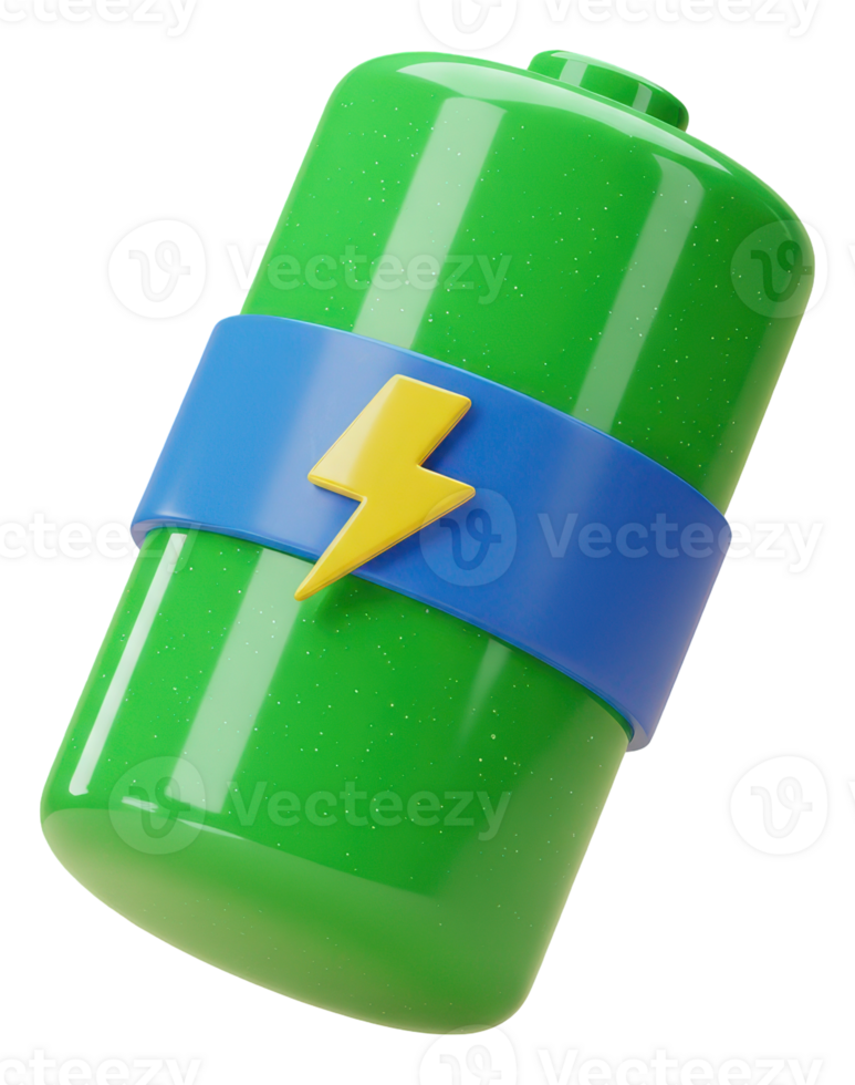 Full power green battery with blue band and yellow lightning bolt symbol png