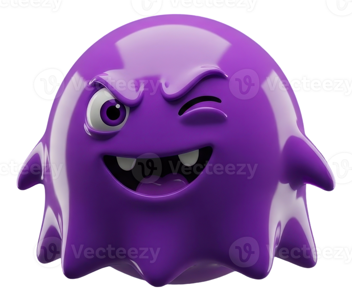 Playful purple monster winking with fangs, a mischievous 3d cartoon character png